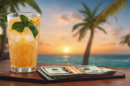 drink next to a wallet on an oceanfront table saving money on airbnb and vrbo
