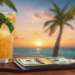 drink next to a wallet on an oceanfront table saving money on airbnb and vrbo