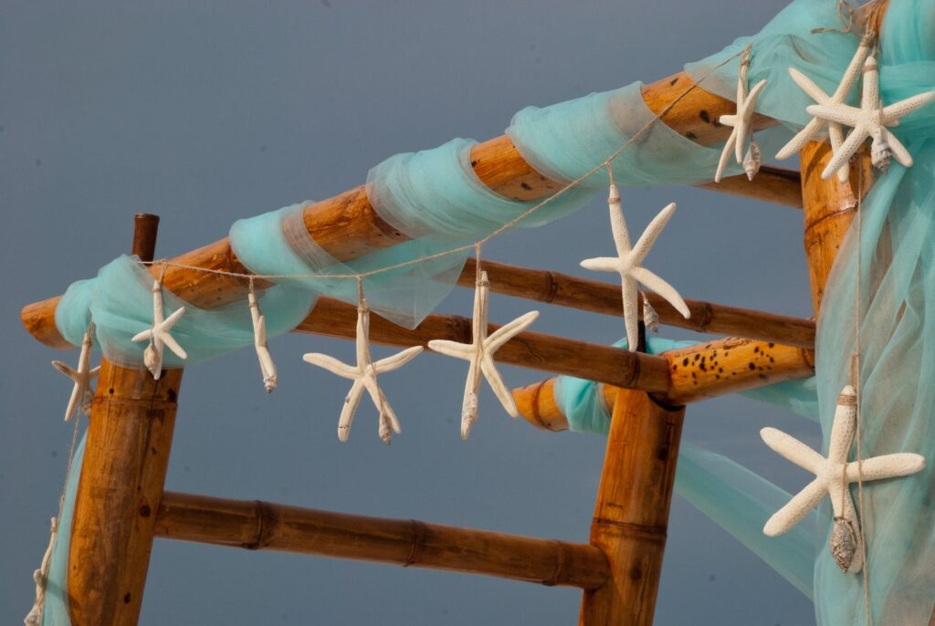 starfish hanging on a beach pavilion for a micro wedding