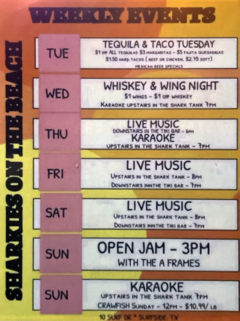 sharkies on the beach surfside beach texas weekly events